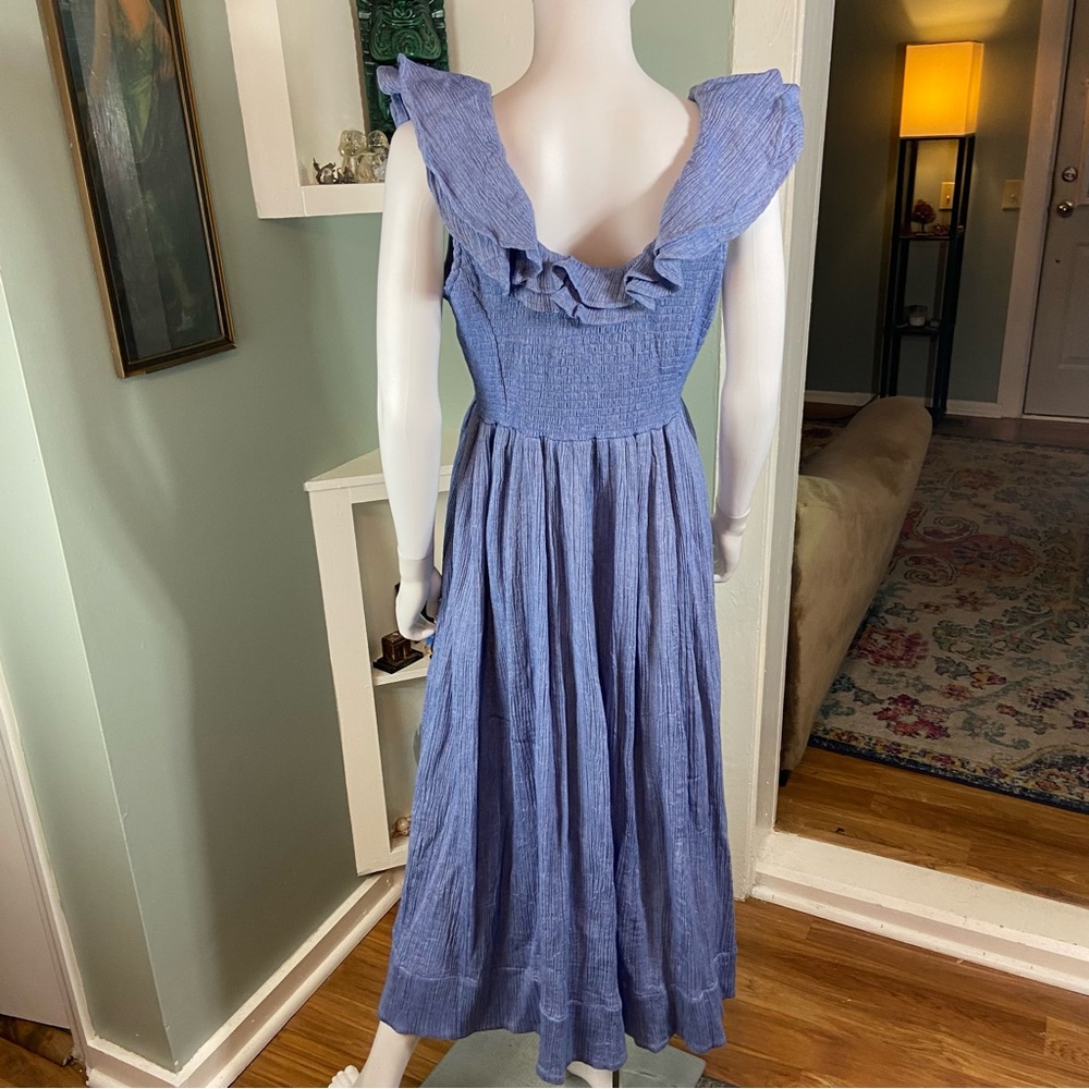 Hatch Sz 2 Sarah Maternity Steel Blue Gauze Cotton India Ruffle Midi Maxi Dress - Picture 6 of 11